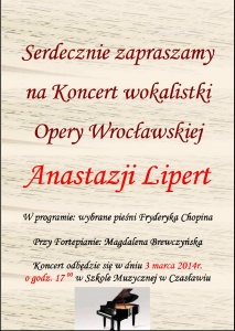 Koncert z cyklu "Pamiętamy o Chopinie"; Czasław 3 marca 2014